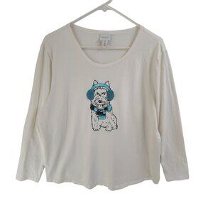 Chico's Ollie Dog Novelty Winter Long Sleeve Tee Ecru Cream NWT Size  3  XL